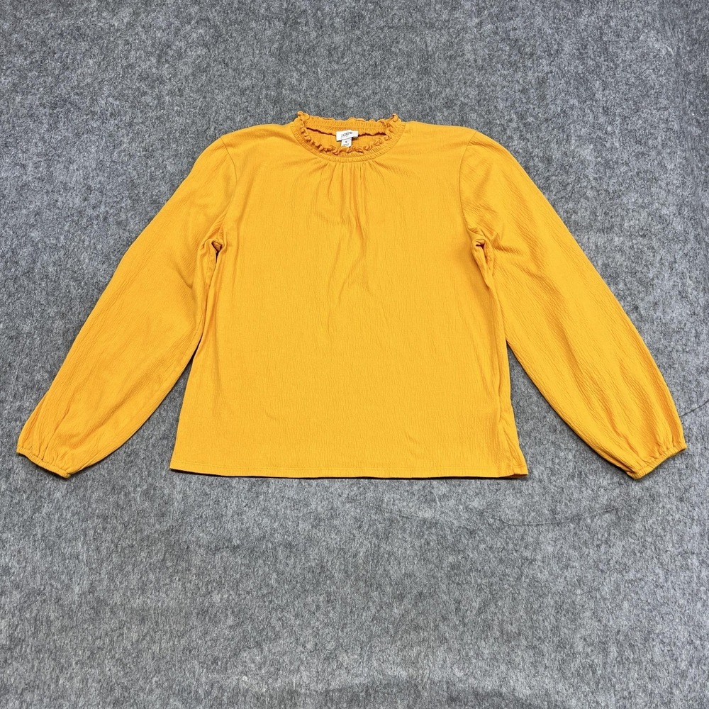 J Crew Shirt Womens S Yellow Ruffle‎ High Neck Long Sleeve Jersey Top Casual